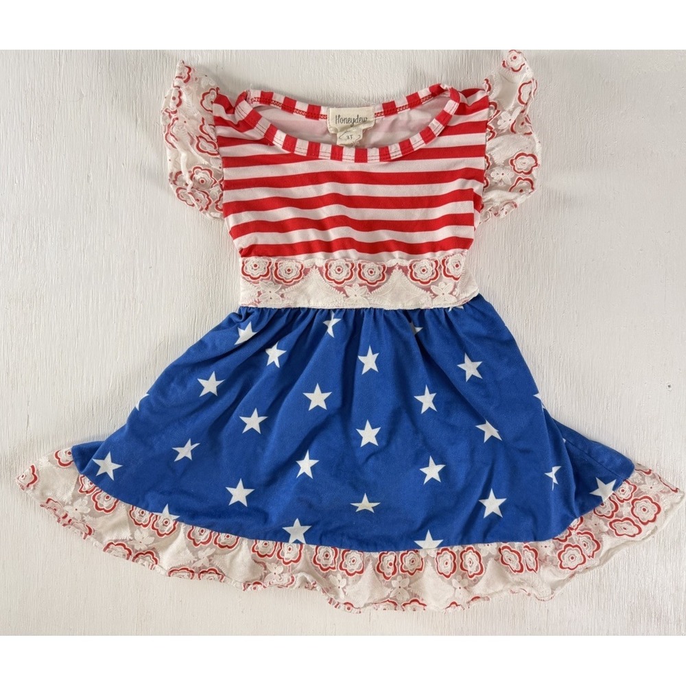 Honeydew Patriotic Dress Girls 3T‎ Red White Blue Stars & Stripes Nautical USA